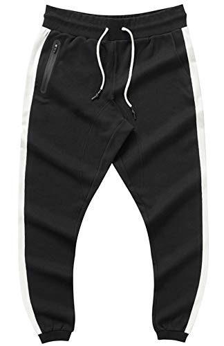Susclude Calça de ginástica masculina skinny com cordão e bolsos, Preto, Large