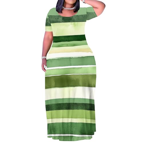 Image of SUZONANA Plus Size Maxi Dress for Curvy Women Summer Casual Sundress Short Sleeve Loose Vacation Dress