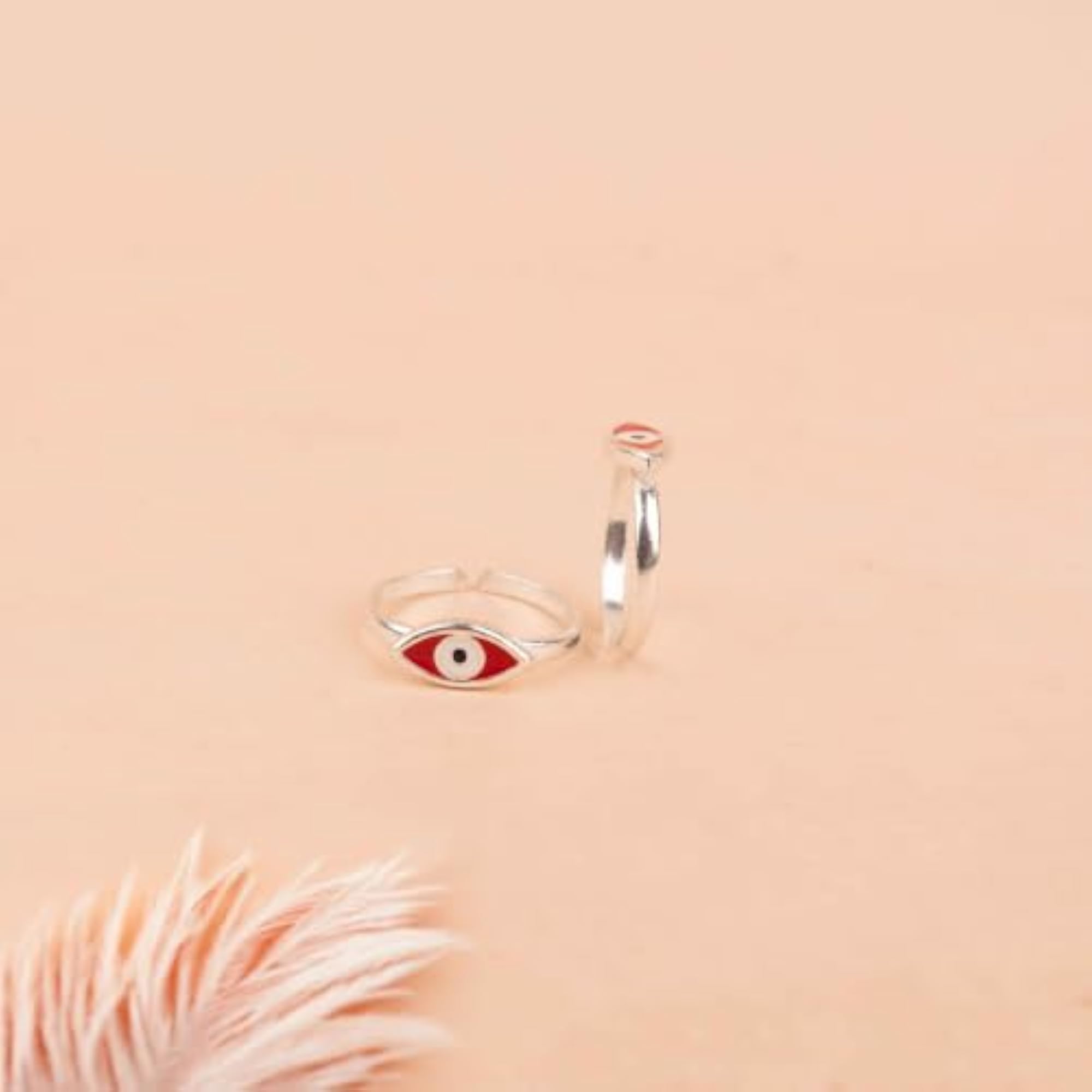 Adya Red Nazar 925 Sterling Silver Toe Ring Pair, Adjustable