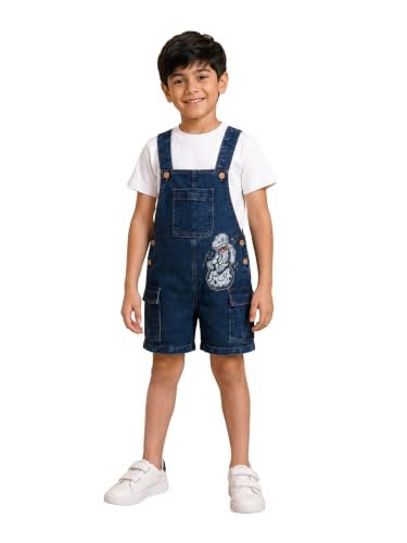 Image of KiddoPanti Unisex Denim Cargo Dungaree Shorts | 69.1% Cotton 29% Spun Poly 1.9% Spandex | Above Knee Length | Soft Breathable Summer Dungaree