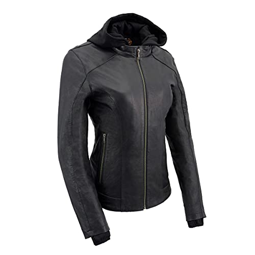 Image of Milwaukee Leather Women's Premium Leather Motorcycle Riding Jacket With Removable Hoodie Liner