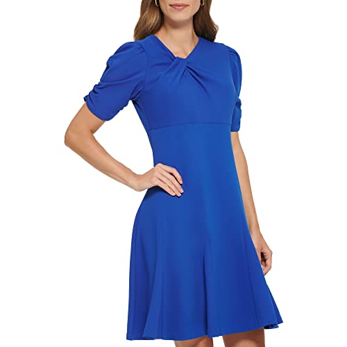 DKNY womens Short Sleeve Fit and Flare Dress With Godet Skirt2