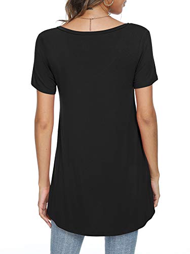 POPYOUNG Women's Long Tunic Tops to Wear with Leggings Summer Short Sleeve Loose Fit Dressy Shirts M-5XL3