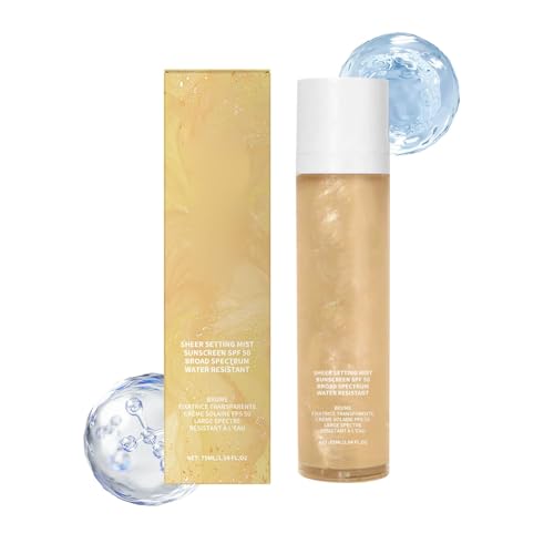 𝐒unglaze Sheer Setting Mist Sunscreen SP F 50,Bruma fijadora Sunglaze protector solar,Bruma hidratante corporal,Spray iluminador compatible maquillaje,Bruma facial brillo para mujer (Beige, One Size)