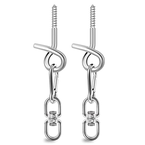 Poprkdre Lot de 2 crochets de plafond pour fauteuil suspendu - Durables - Avec mousqueton + tourbillon + chevilles Fischer - Charge maximale : 200 kg Cover