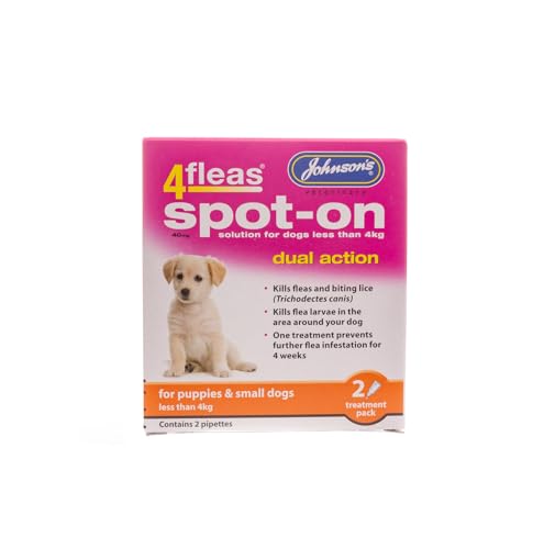 Johnsons 4Fleas Spot-On for Puppies and Extra Small Dogs Under 4kg - Kills Fleas on Contact 4-Week Protection Dual Action Larvae Control