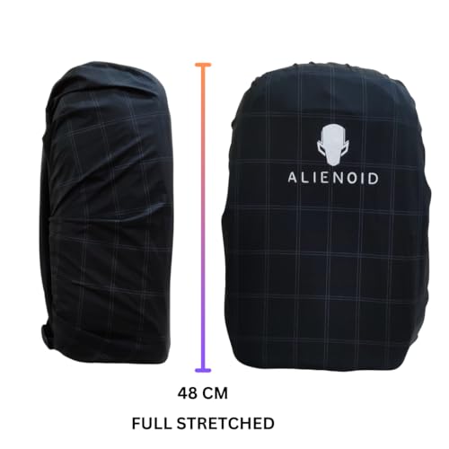 Image of Alienoid Waterproof Bag Rain Cover | Rain, Dust & Scratch Protection | Elastic Fit Luggage Cover | Ideal for Backpack, Trekking, Travel, School, Office (20-30L) (Black Checked)