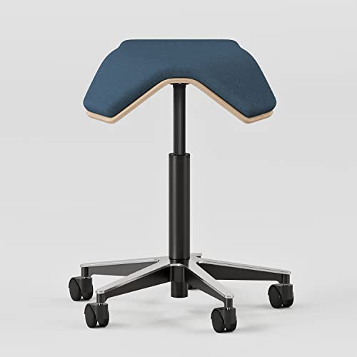 Image of Branch Saddle Chair, Ergonomic Rolling Stool | Birch Plywood Frame and Recycled Seat Fabric, Height Adjustable Saddle Seat for Active Sitting and Better Posture, Pacific