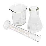 Jecompris Verrerie De Laboratoire Ensemble Complet Avec BéCher Gradué Cylindre Gradué En Verre Et Fiole Conique Pour Mesures PréCises En Chimie Et Sciences