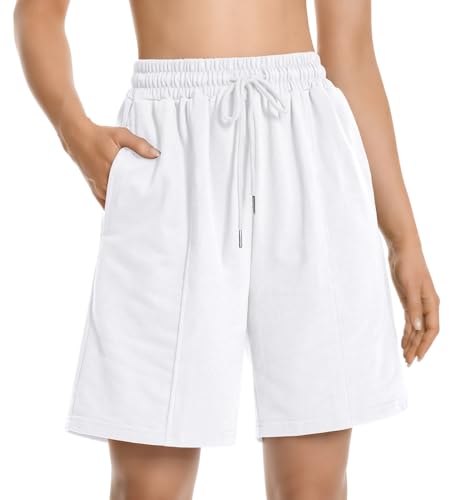 Trendy Comfy Bermuda Beach PJ Summer Sleep Women Cotton Shorts Lounge Work Out Hiking Running Gym Exercise Women's SweatShorts High Waist Cargo Sweat Womens Athletic Shorts with Pockets White XS