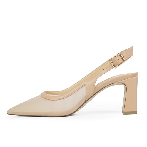 Image of QIY Womens Pumps Chunky Heel Pointed Toe Slingback Heels for Women