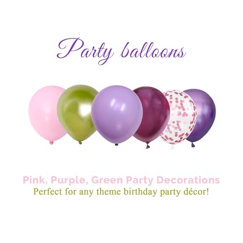 Image of Light Pink Purple Green Balloons Birthday Party Decorations-48Pcs 12inch Assorted Metallic Hot Pink Purple Balloon,Confetti Latex Baloons Kit for Princess Witch Fairy Monster Garden Jungle Theme Party