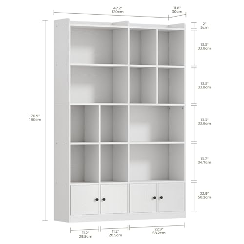 IRONCK Bookshelves and Bookcase, 6 Tiers Large Bookshelf with 4 Doors, Floor Standing Tall Display Storage Shelves for Home Office, Living Room, Bedroom, White - Image 4
