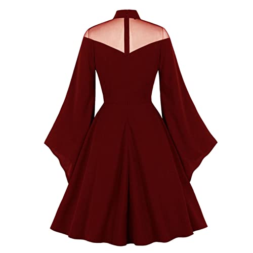 QIANKUN Gothic Avondfeestjurk Vintage Kleding Stand Kraag Mesh Elegante Halloween Lange Mouw Vrouwen Winter Swing Jurken - Image 6