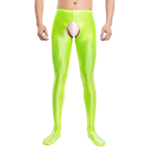 Mallas para hombre de gran tamaño, leggings de fitness brillantes de seda, ropa de baile extensible, cuerpo ajustado transparente y sexy para rendimiento y deporte en hielo y elástico, verde claro, L