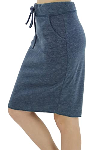 Luluberry Women High Waist Drawstring Midi Length Weekender Pencil Skirt With Pocket Blue S #TOP2