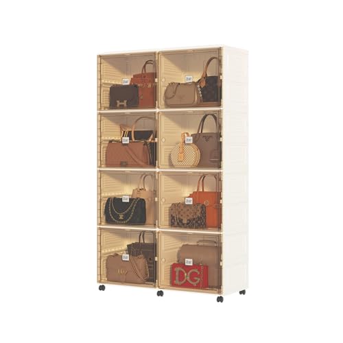 MAYIBOX 8 Cubbies Handbag Storage Organizer for Closet, Foldable Purse Display Cabinet with Magnetic Doors and Wheels, Fits Shoes&Boots, Books, Toys, and More