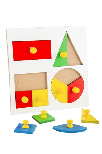 Image of Little Genius Inset Shape Fraction Board with Knob, Multicolour