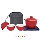 Porcelain Chinese Gongfu Tea Sets for Adults Ceramic japanese Tea Set Portable Kungfu Gaiwan Teapot and Cup Set Small Travel Teaset with Lid for Home Gifting Outdoor and Office (Red)