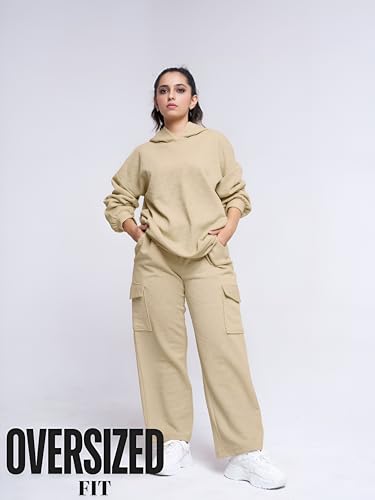 Image of GRECIILOOKS Co-ord Set for Women Stylish | Warm Hooded Hoodie & Pant Set | Winter Wear Womens Dress | Casual Travel & Loungewear Outfit | Oversized Loose Fit Winter Hoodie set
