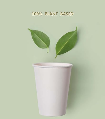 KTOB [50 pack 12 oz Compostable PLA Coffee Cups with Lids and Kraft Sleeves, Eco Friendly Disposable White Paper Cups Combo for Hot Beverage