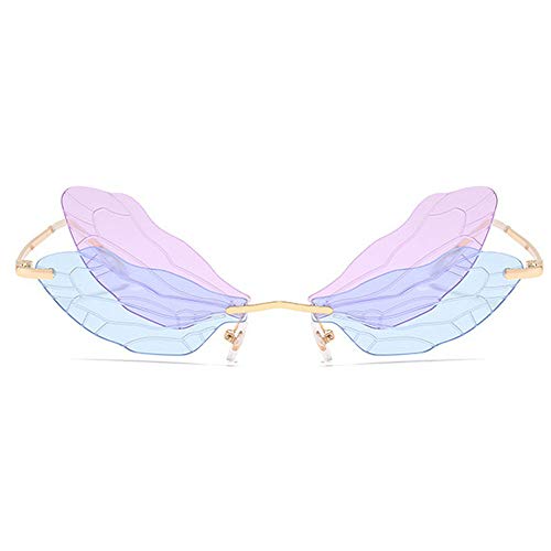 COTIA/Fashion Rimless Dragonfly Wing Sunglasses Women Vintage Clear Ocean Lens Eyewear Men Pink Yellow Sun Glasses Shades2
