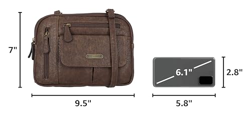 Image of MultiSac Women's Zippy Triple Compartment Crossbody Bag, Chocolate (Austin), One Size