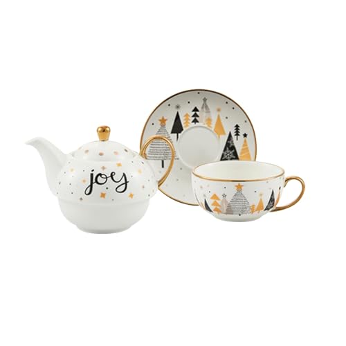 YWJLQH Juego de Tetera con Taza y platillo, Set de café cerámico, Tierra de Nieve, Individual