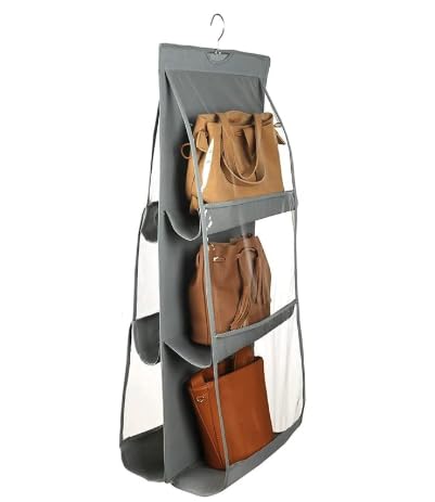 ATET Hanging and Over-the-Door Purse Organiser, Multiple Compartments_Grey