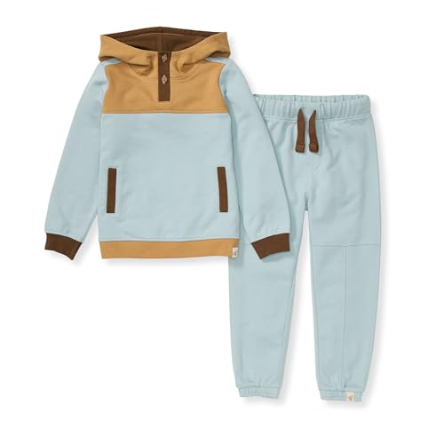 Image of Burt's Bees Baby Baby Boy's Shirt and Pant Set, Top & Bottom Outfit Bundle, 100% Organic Cotton, Rain Colorblocked, 6-9 Months