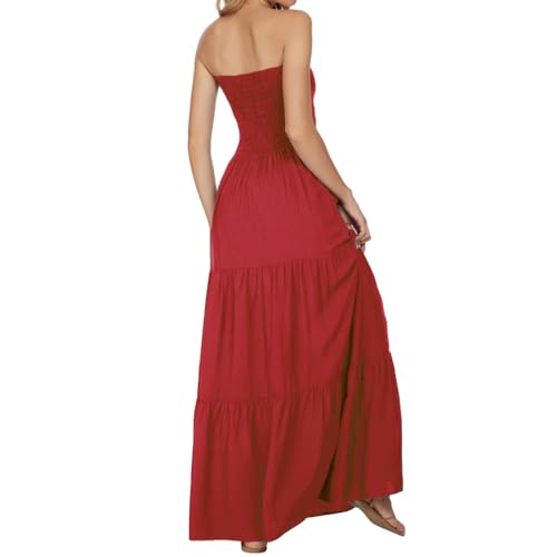 Image of Women's Summer Strapless Tube Top Maxi Dresses Off Shoulder Boho Beach Long Dress