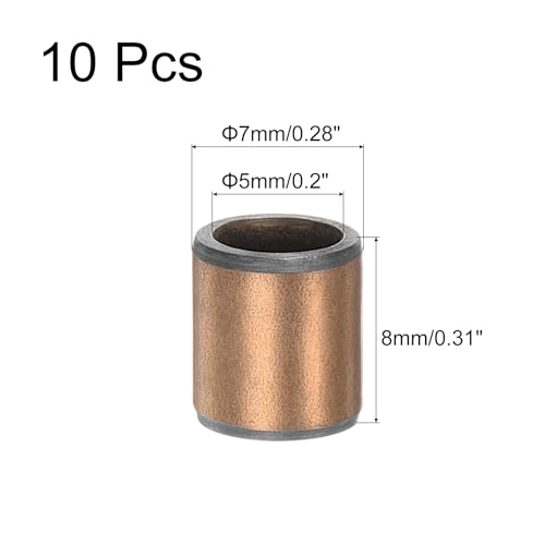 QUARKZMAN Gleitlager 5mm Bohrung x 7mm Außendurchmesser x 8mm Länge, gewickelte ölfreie Buchsen für Gleitbauteile von Maschinen, 10 Stück