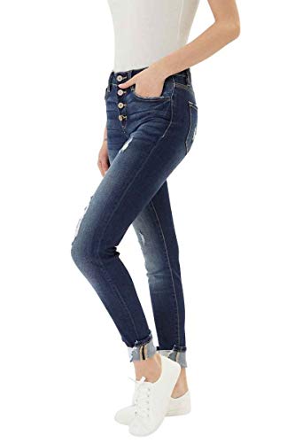 Kan Can Women's High Rise Button Fly Distressed Super Skinny Jeans3