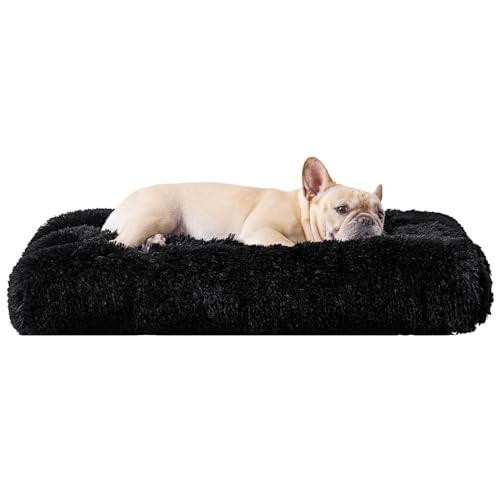 EHEYCIGA Fluffy Dog Crate Bed Medium, Calming Anti Anxiety Pet Bed Washable, Dog Mat Mattress for Crate with Anti-Slip Bottom