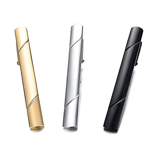 Roctee Men\'s Tie Clips, Neck Ties Necktie Tie Pins Clasp Tacks for Men with Gold Silver Black 3 Tone, Slim Tie Clip Accessories for Business Wedding and Daily Life, Official Occasions