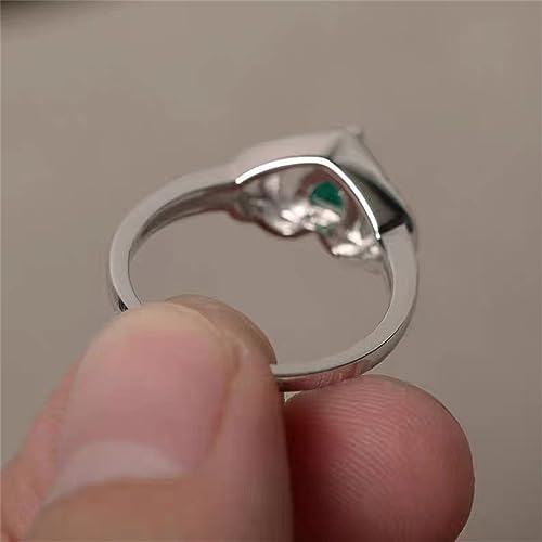 925 Sterling Silver Fashion Natural Emerald Ring Heart-Shaped Cut Cubic Zirconia Rings CZ Eternity Heart Engagement Wedding Band Ring for Women (US Code 9)3