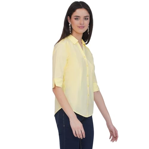 Image of Polycotton Women 3 /4 Sleeve Stylish Solid Western Offical Formal Shirt Casual Regular Fit Shirt for Women