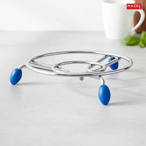 Image of HAZEL Trivet Stainless Steel Hot Pot Stand with Silicone Grip | Non-Slip Heat-Resistant Trivet for Kitchen & Dining Table | Diameter 17.5 cm
