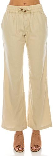 Me in California Women's Comfy High Waist Wide Leg Linen Pants with Pockets