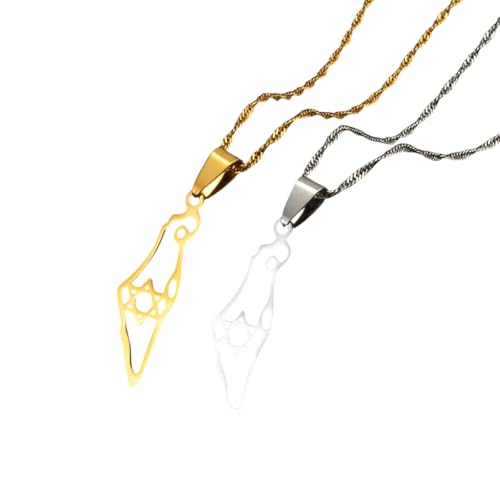 Bijoux Israël collier carte pendentif acier inoxydable femme mode créative 2025