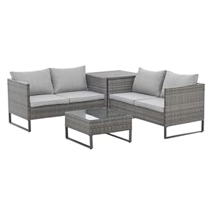 SVITA Kansas Rotanlounge tuinmeubelset zitmeubelen outdoor zitlounge terras tuinbank kussenbox tafel polyrotan stalen frame