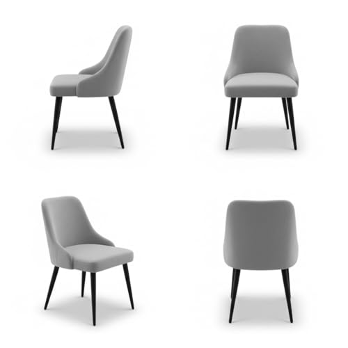 Image of Finch Fox Taskpro Modern Unique Velvet Upholstered Seating Living Room Dining Chair with Black Metal Legs in Light Grey Color
