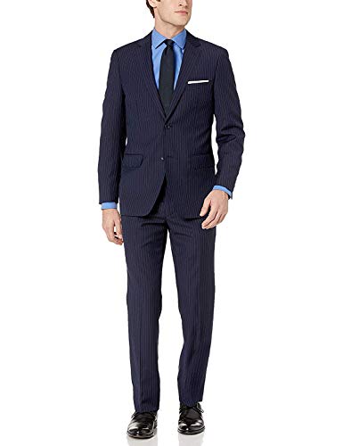 Adam Baker Men's 100% Wool Portly Fit Two-Piece Solid Suit Set - Colors