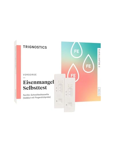 TRIGNOSTICS Eisenmangel Schnelltest für zuhause - schneller Eisenmangel Selbsttest | 2x Bluttest ohne Labor | Probenentnahme durch Piektest am Finger | leicht abzulesen - Ergebnis in 5 Minuten