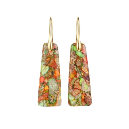 LumaBria Boho Natural Stone Dangle Earrings for Women, Lightweight Statement Drop Earrings, Handmade Gemstone Earrings for Daily Wear, Parties and Gif (Green Multicolor)