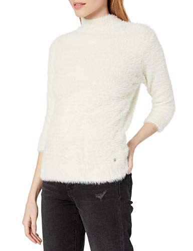 Volcom Junior's Bunney Riot Fuzzy Mock Neck Pullover Sweater, Star White, L