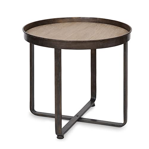 Kate And Laurel Zabel Modern Round Metal End Table With Criss Cross Base, Bronze And Black #TOP4