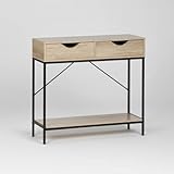 INDE MOBLEKIT | Mueble Auxiliar 2 Cajones 80X30X75 cm, Consola de Madera y Metal con Estante Inferior, Mueble de Almacenaje para Recibidor, Salón o Dormitorio, Diseño Moderno y Funcional