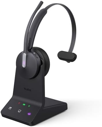 Yealink WH64 DECT & Bluetooth Mono Teams Wireless Headset, 606ft Long Range Work Headphones 3X Noise Cancelling Mic, 26H Calls, Ringtone, Office Single On Ear Headsets (DeskPhone,Laptop,PC,Cellphone)