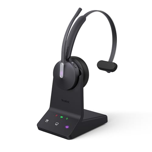 Yealink WH64 DECT & Bluetooth Mono Teams Wireless Headset, 606ft Long Range Work Headphones 3X Noise Cancelling Mic, 26H Calls, Ringtone, Office Single On Ear Headsets (DeskPhone,Laptop,PC,Cellphone)
